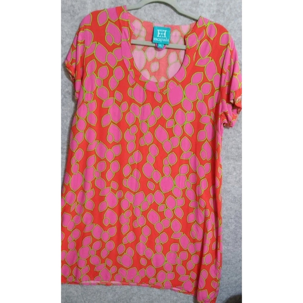 Escapada Dress XL Pink Red Green Summer Beach Resort Short Sleeves Shift A Line
